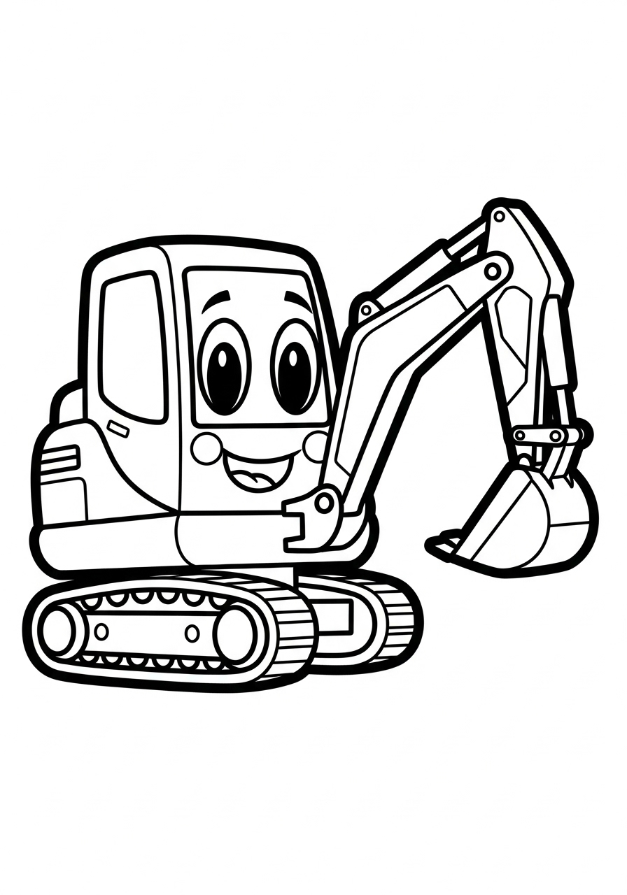 Excavator Coloring Pages 15 Friendly cartoon excavator with smile coloring page