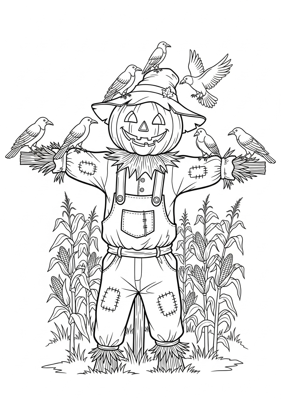 Halloween Coloring Pages 13 Friendly pumpkin head scarecrow coloring page
