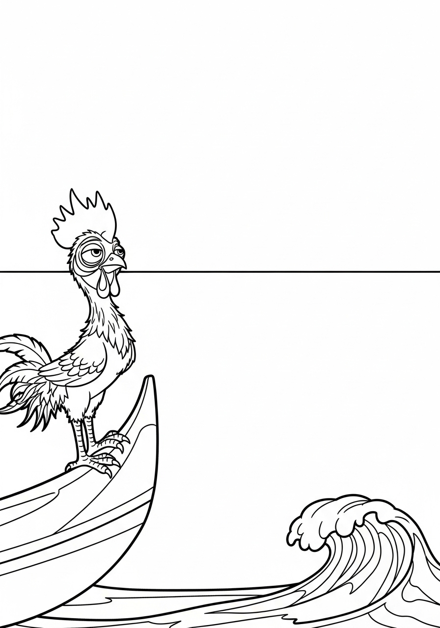 Funny Heihei the rooster on canoe coloring page