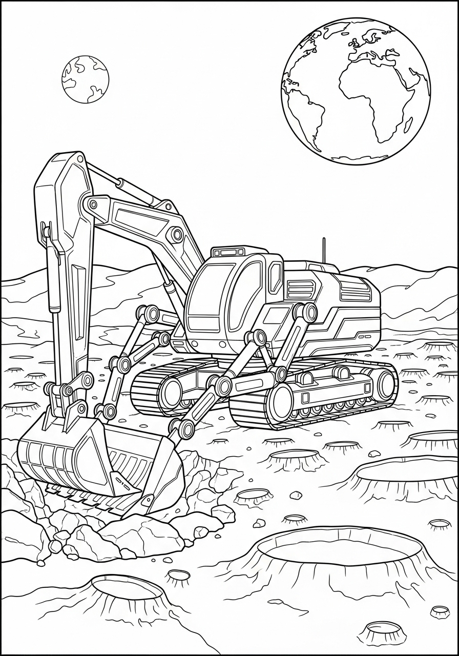 Excavator Coloring Pages 16 Futuristic moon excavator digging coloring page