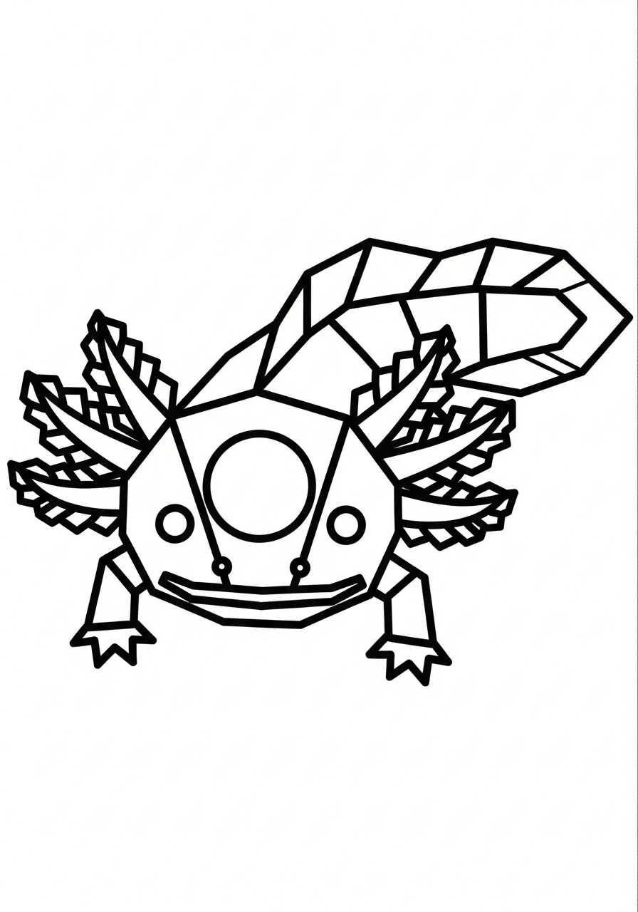 Geometric low-poly Axolotl coloring page