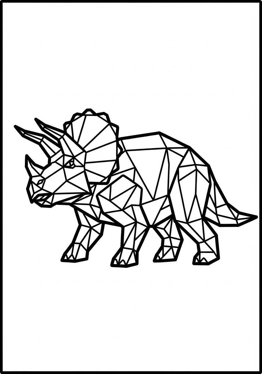 Geometric low-poly Triceratops coloring page