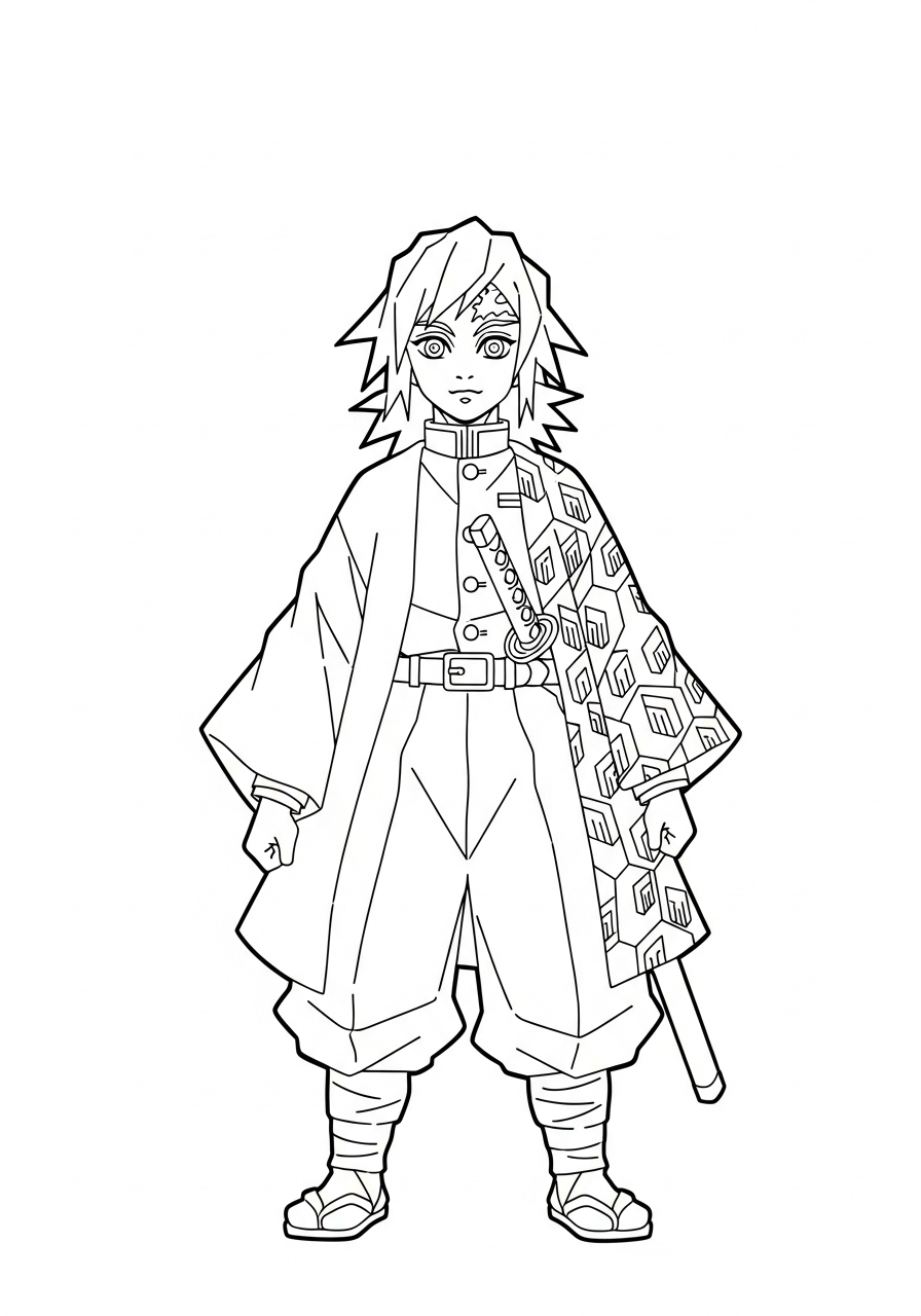 Giyu Tomioka silent Hashira pose coloring page