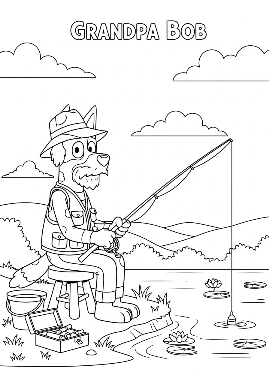 Bluey Coloring Pages 14 Grandpa Bob Fishing coloring page