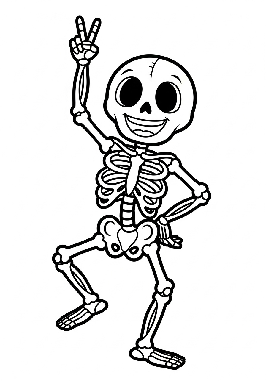 Halloween Coloring Pages 14 Happy skeleton dancing silly pose coloring page
