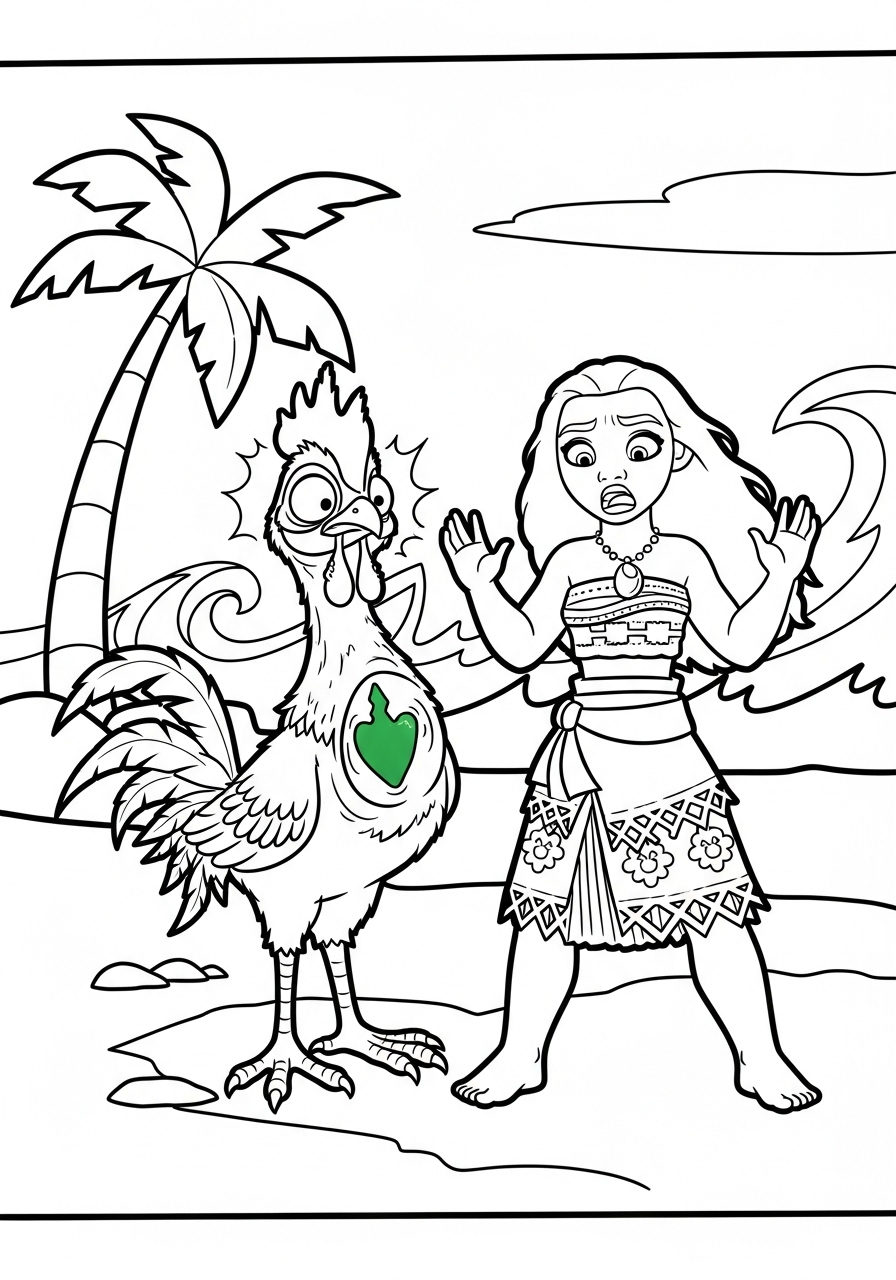 Heihei swallowed the glowing heart coloring page