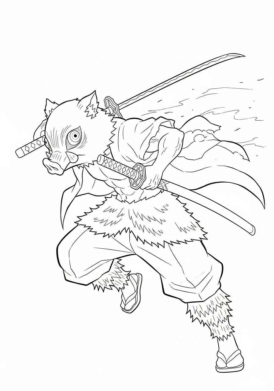 Inosuke’s charging Pig Assault pose coloring page