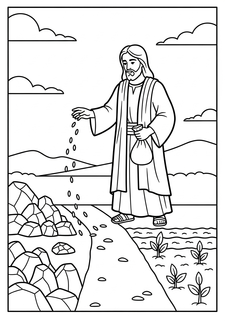 Jesus Coloring Pages 24 Jesus as the sower scattering seeds coloring page