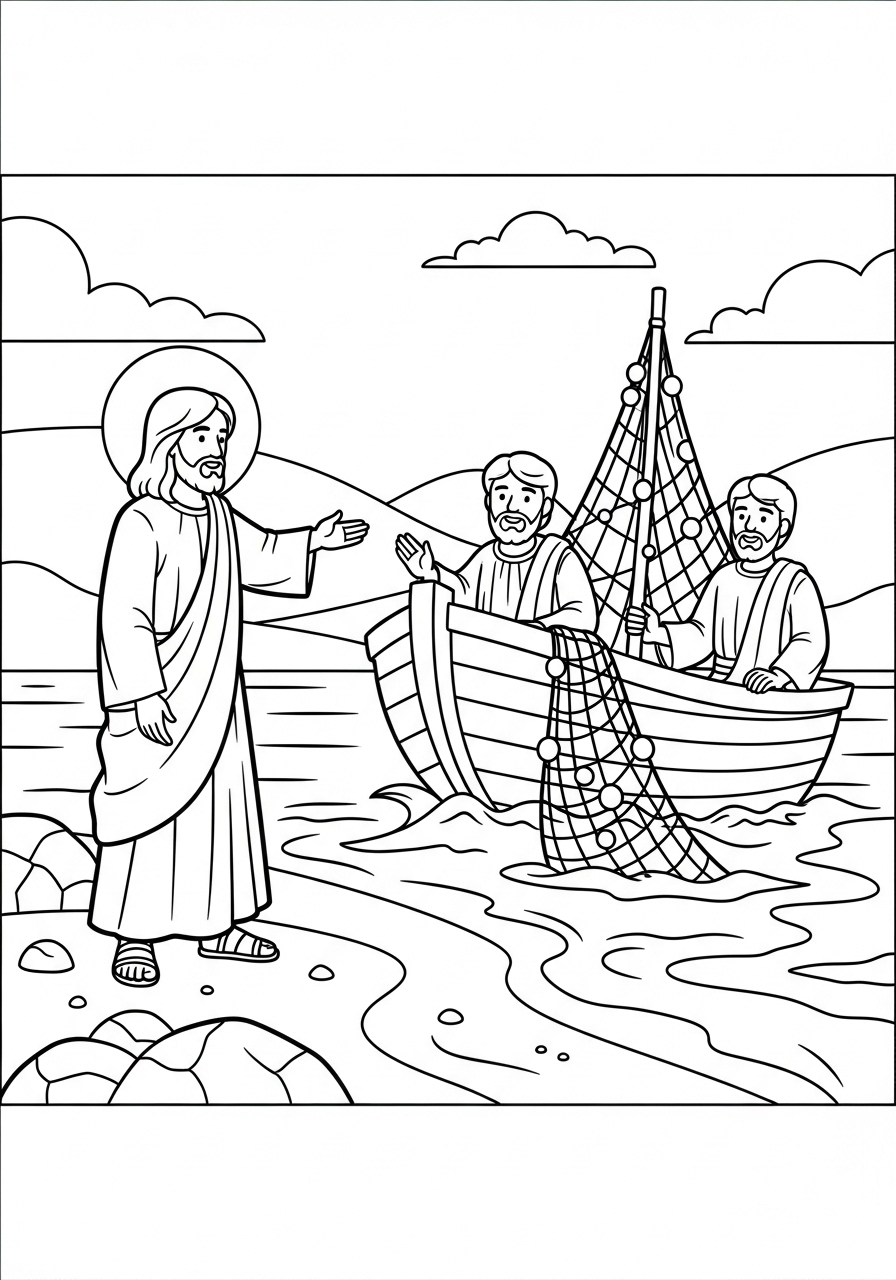 Jesus Coloring Pages 22 Jesus calling fishermen Peter and Andrew coloring page