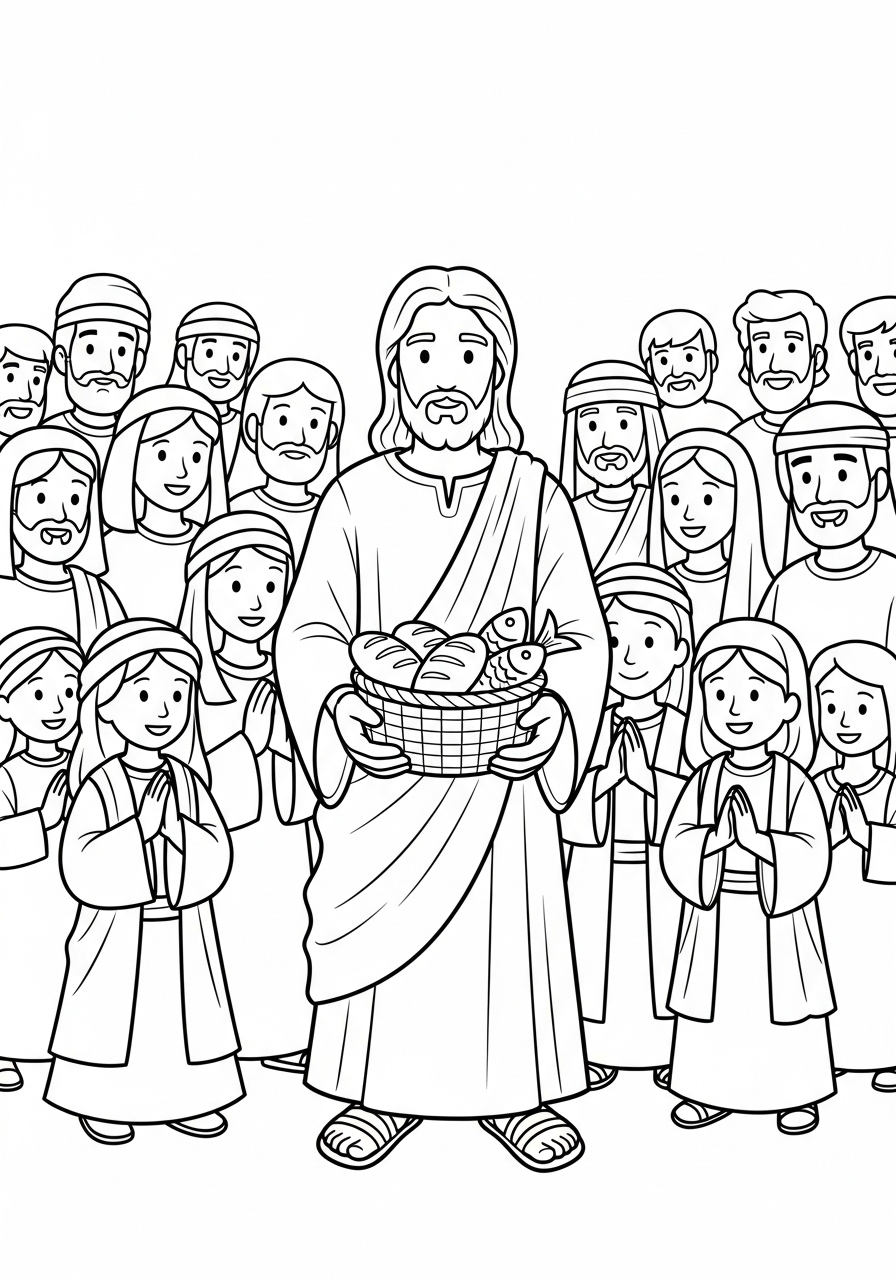 Jesus Coloring Pages 20 Jesus feeding 5,000 with loaves and fish coloring page