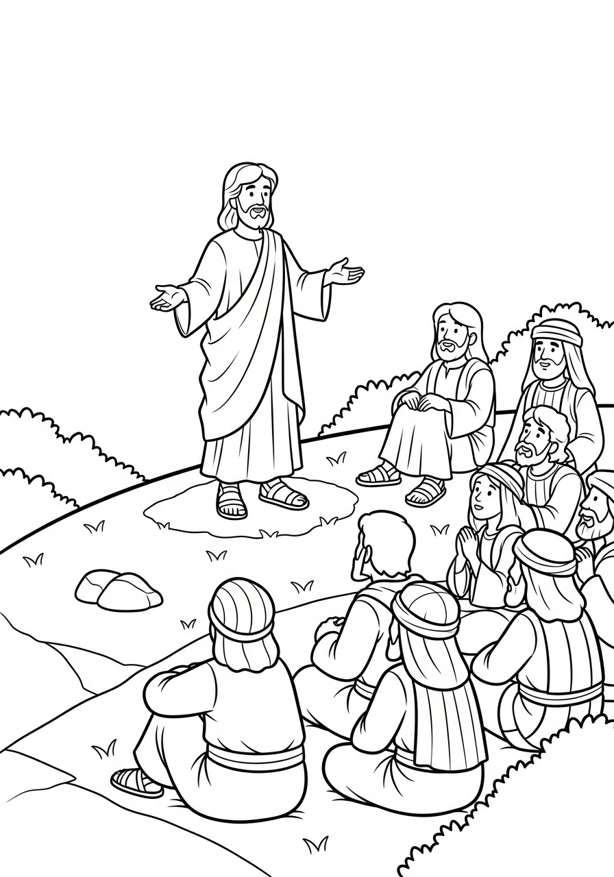 Jesus Coloring Pages 16 Jesus teaching the Sermon on the Mount coloring page
