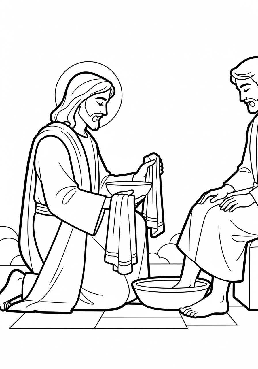 Jesus Coloring Pages 13 Jesus washing the disciples’ feet coloring page