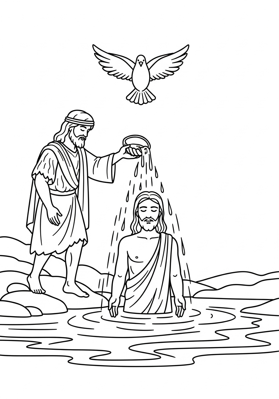 Jesus Coloring Pages 12 Jesus’s baptism by John in the river coloring page