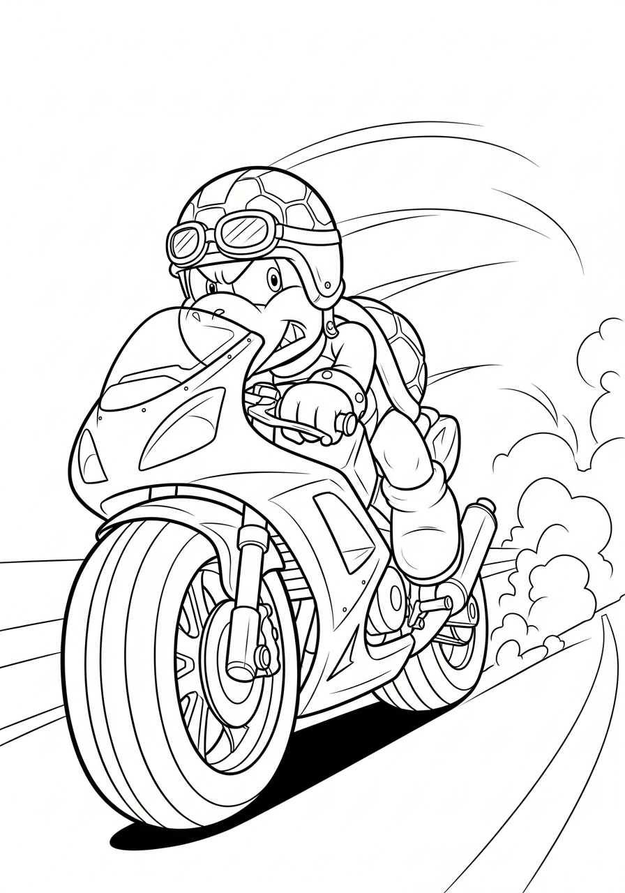 Koopa Troopa turning on motorcycle coloring page