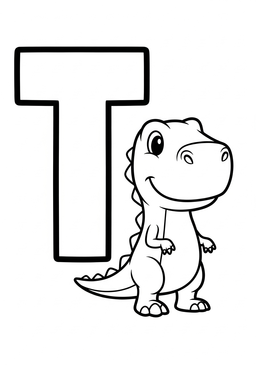 T-Rex Coloring Pages 8 Letter T is for T-Rex coloring page