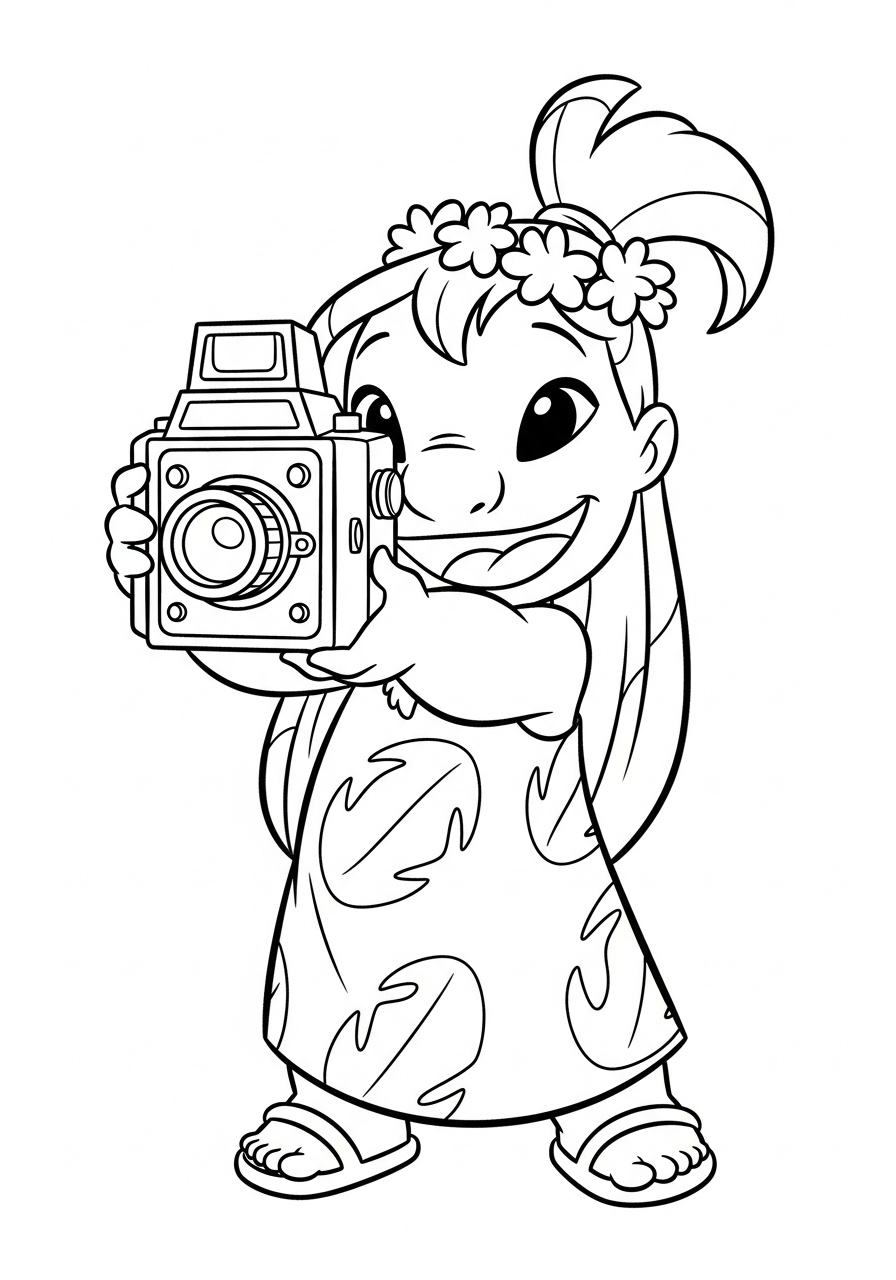 Lilo & Stitch Coloring Pages 4 Lilo aiming camera at viewer coloring page