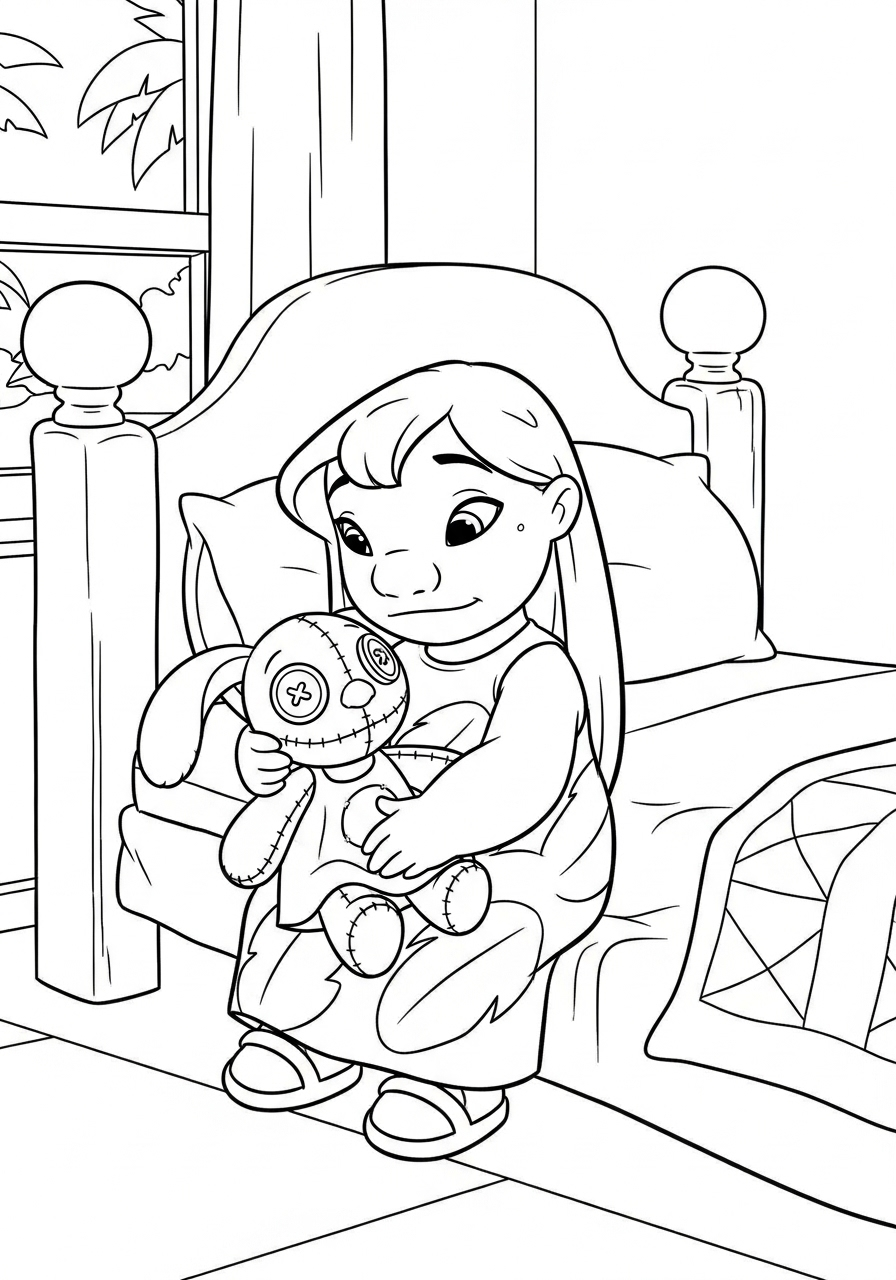 Lilo & Stitch Coloring Pages 7 Lilo holding Scrump the doll coloring page