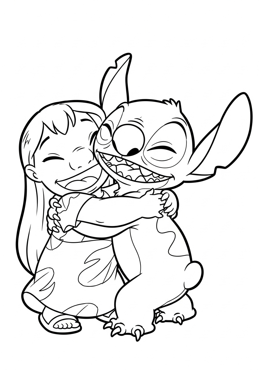 Lilo & Stitch Coloring Pages 8 Lilo hugging Stitch tightly coloring page