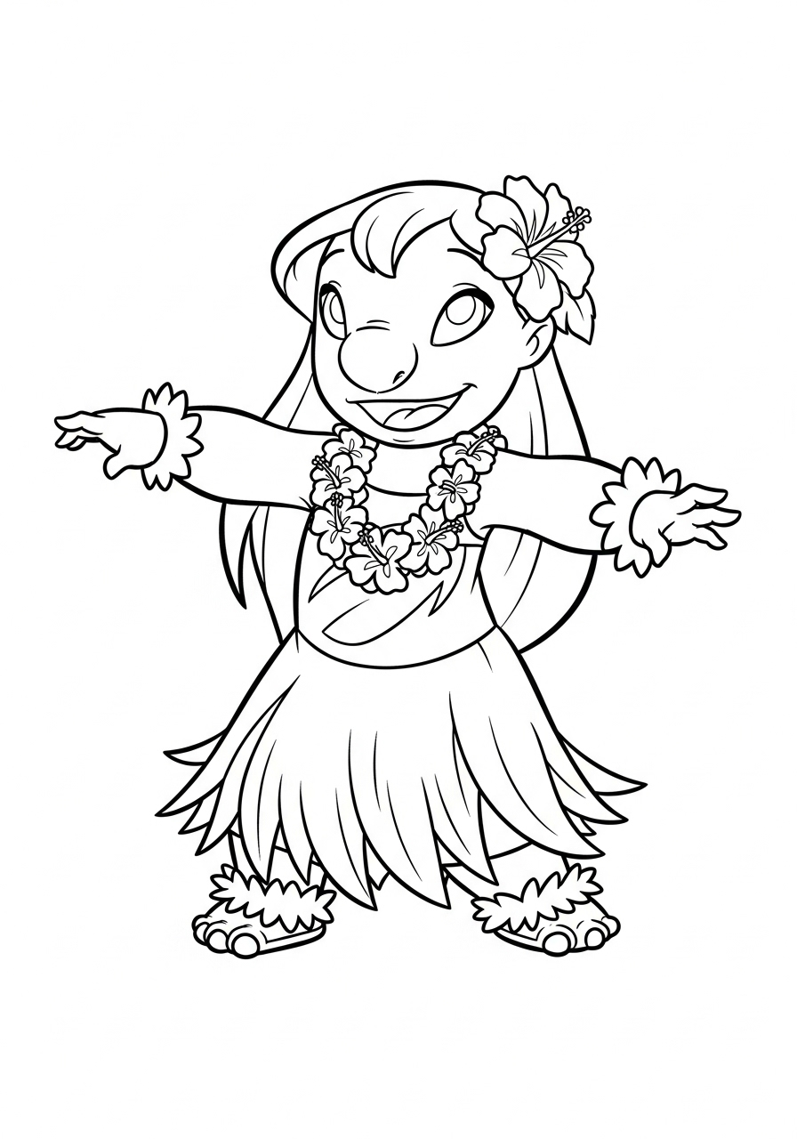 Lilo & Stitch Coloring Pages 9 Lilo in hula dress dancing coloring page