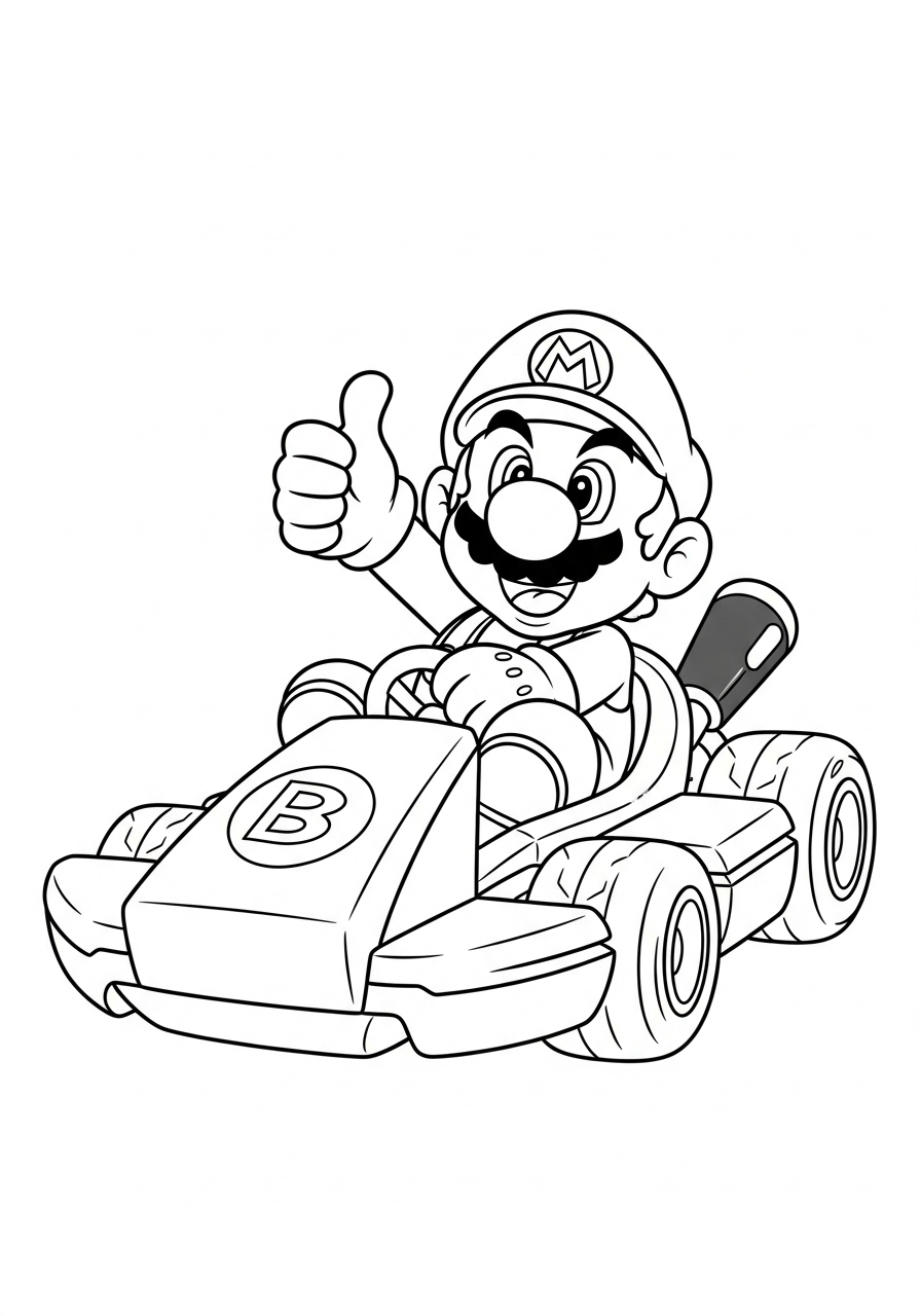 Mario gives thumbs-up in B-Dasher coloring page