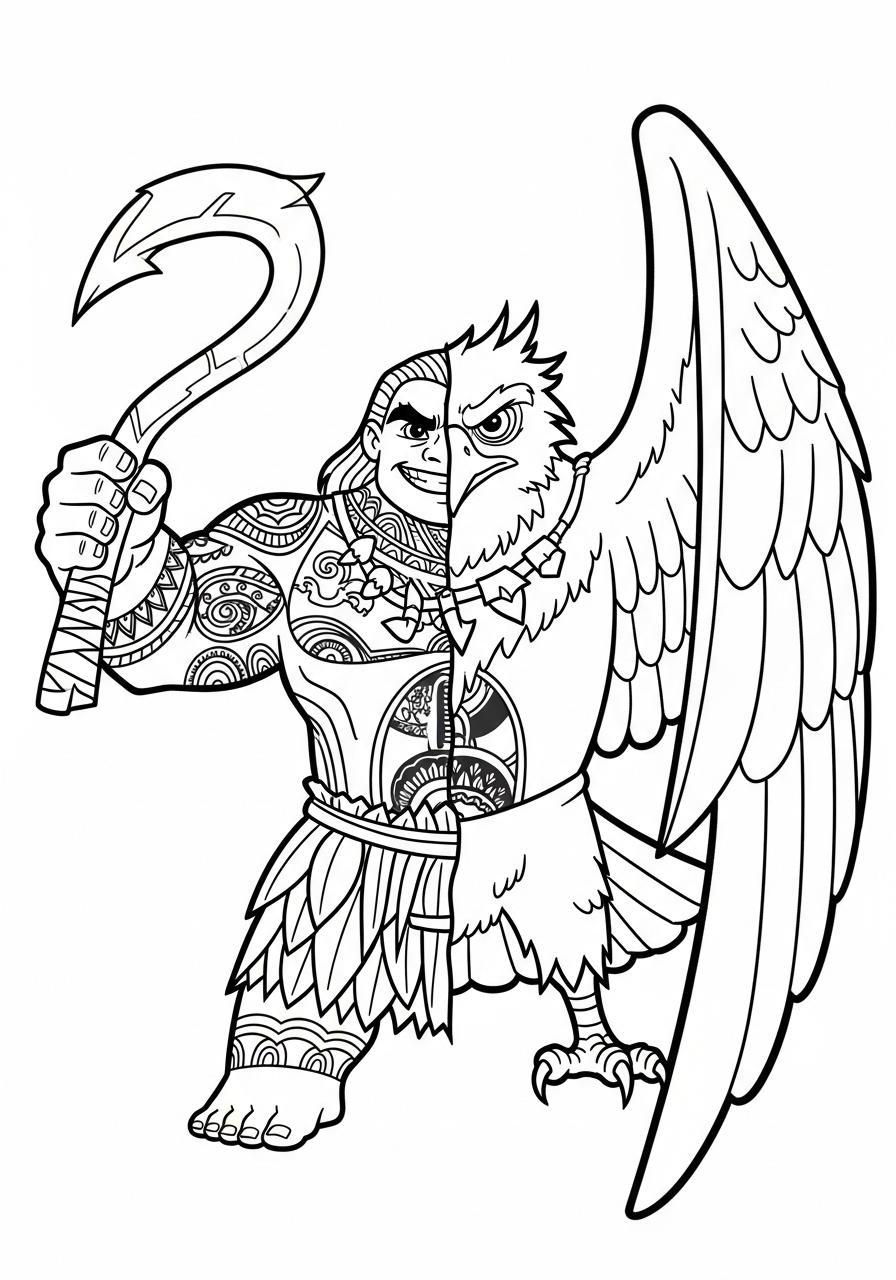 Maui transforming into a hawk coloring page