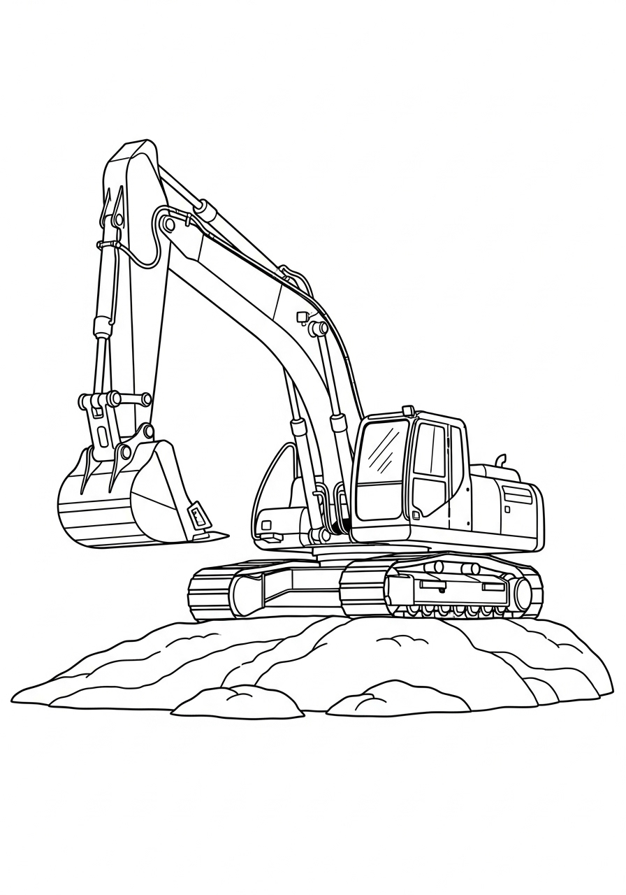 Excavator Coloring Pages 18 Mighty excavator on dirt mound coloring page