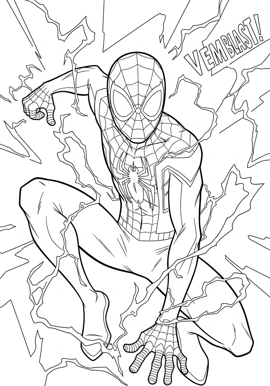 Spider-Man Coloring Pages 6 Miles Morales uses Venom Blast coloring page