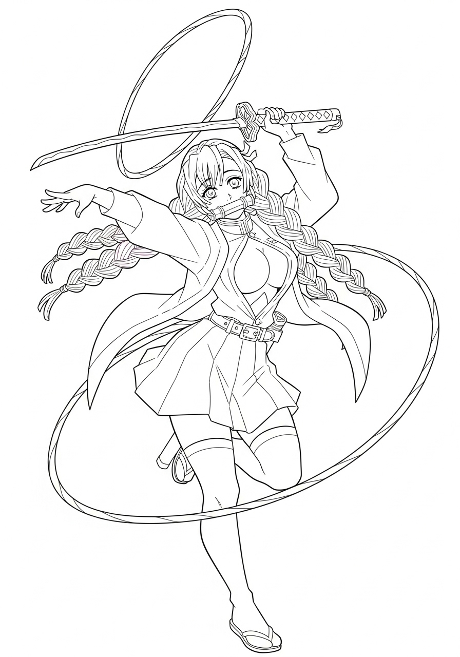 Mitsuri’s flexible Love Breathing coloring page