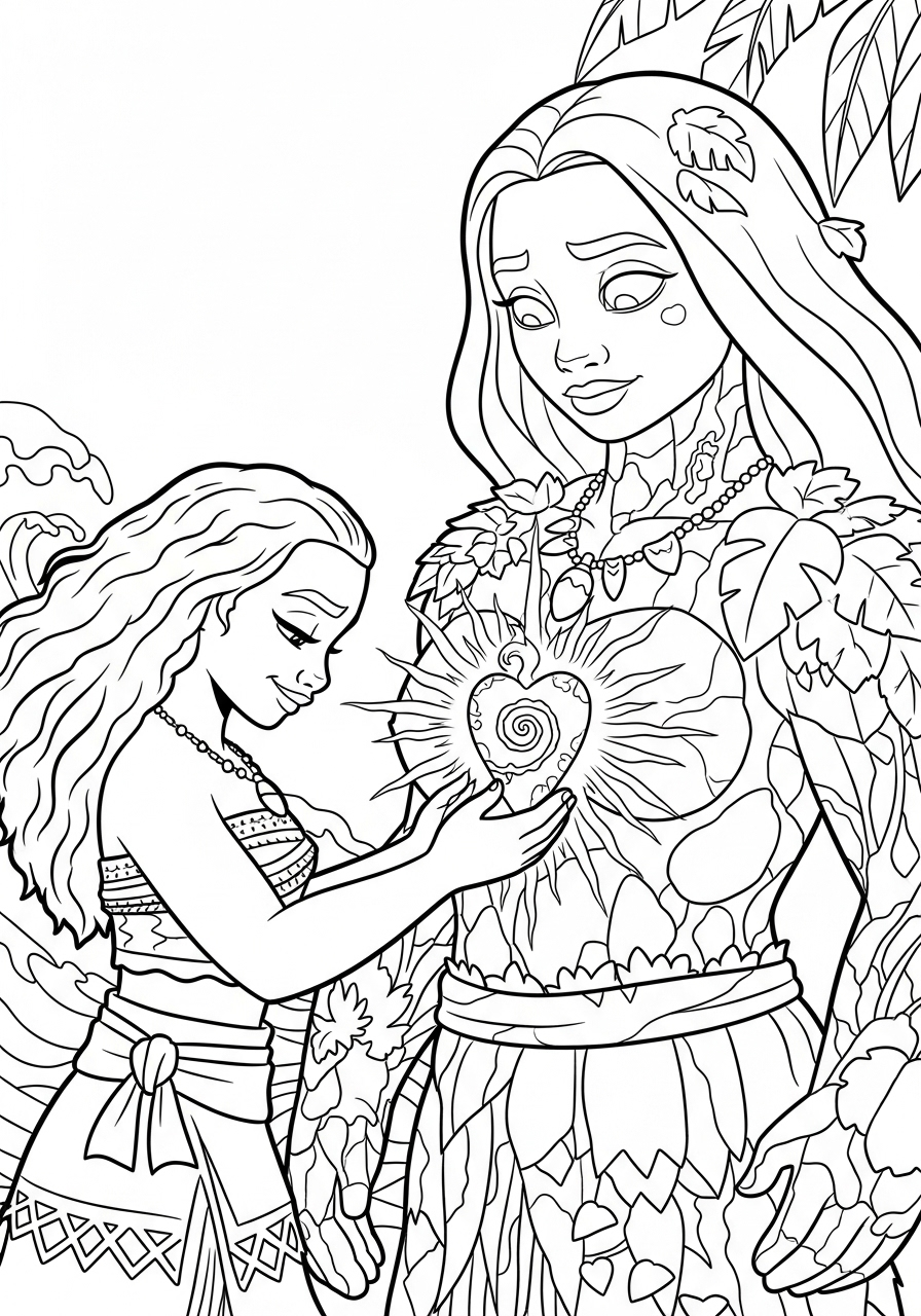 Moana restoring the Heart of Te Fiti coloring page