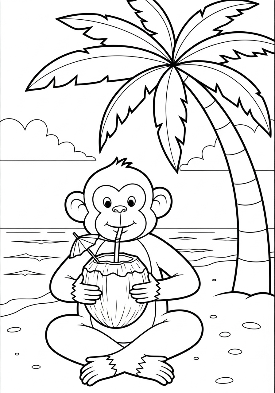 Monkey drinking from coconut coloring page