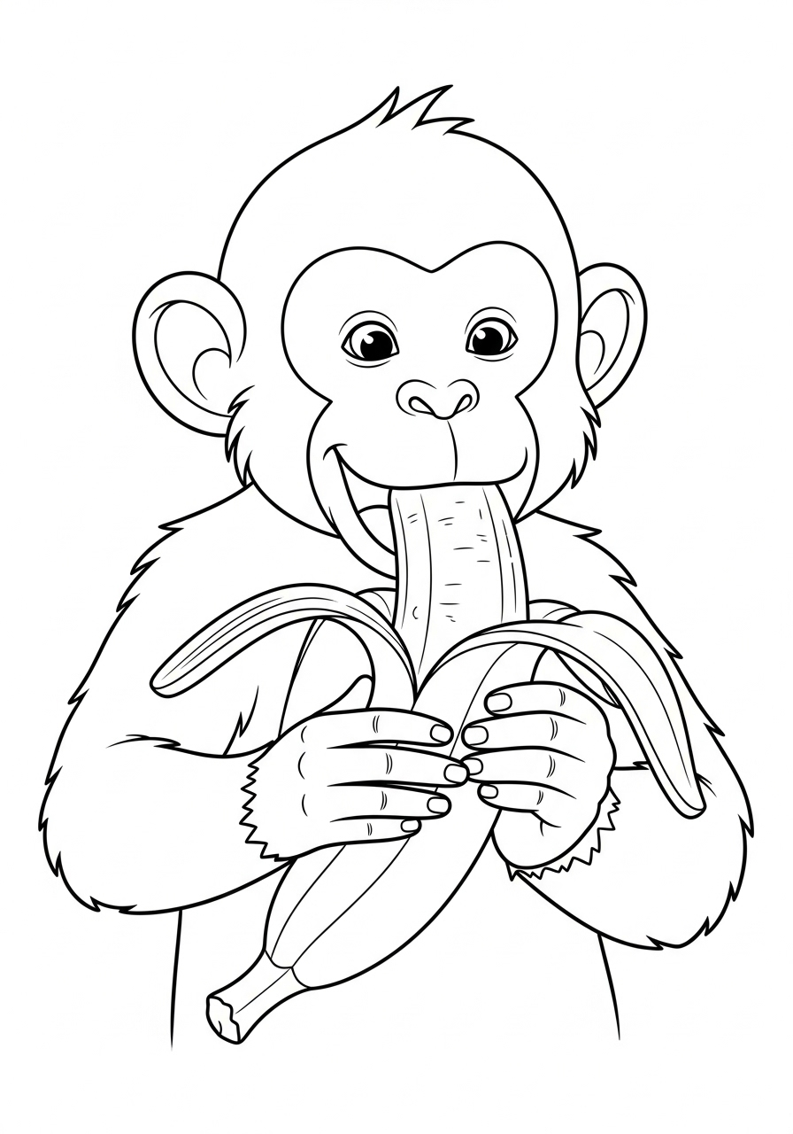 Monkey eating a banana coloring page