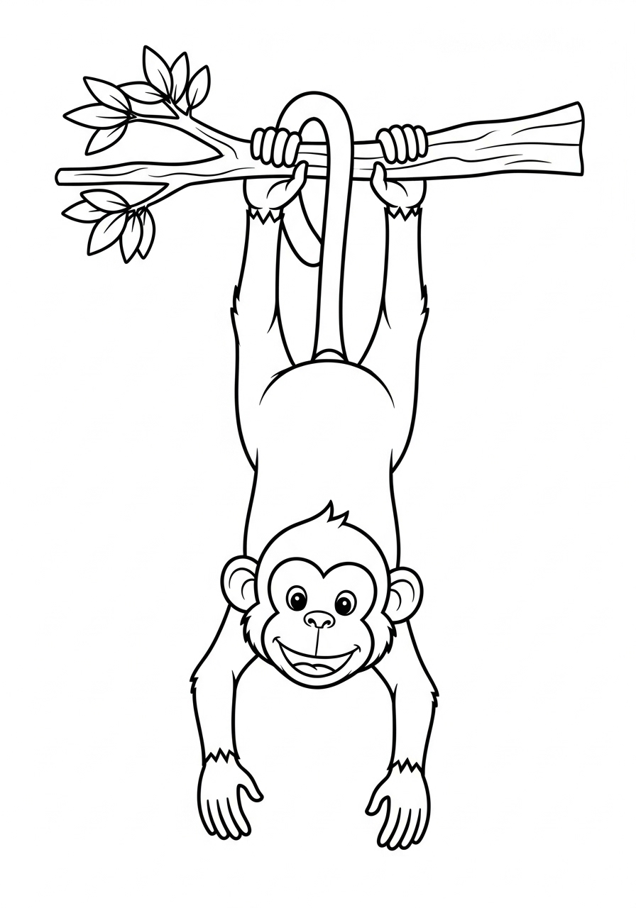 Monkey hanging from tail coloring page