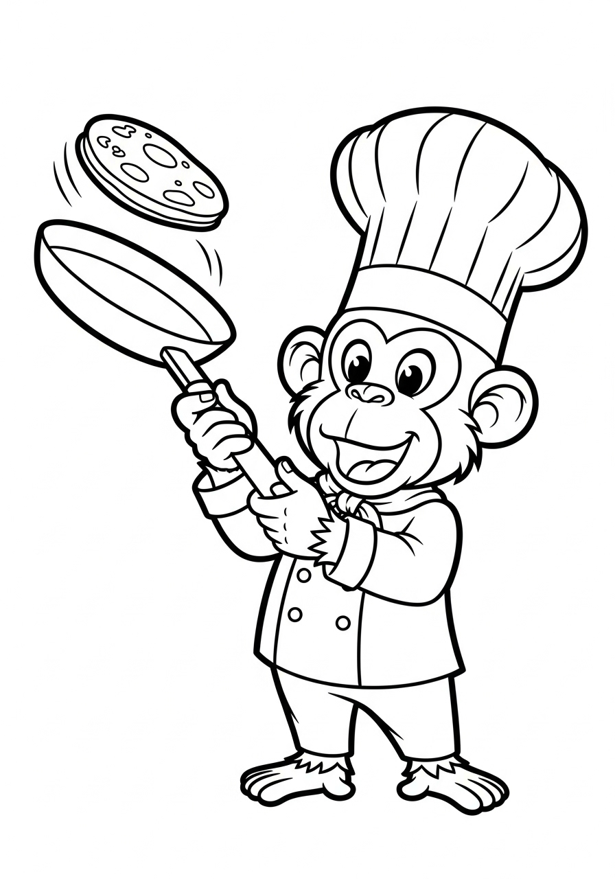 Monkey in a chef’s hat coloring page