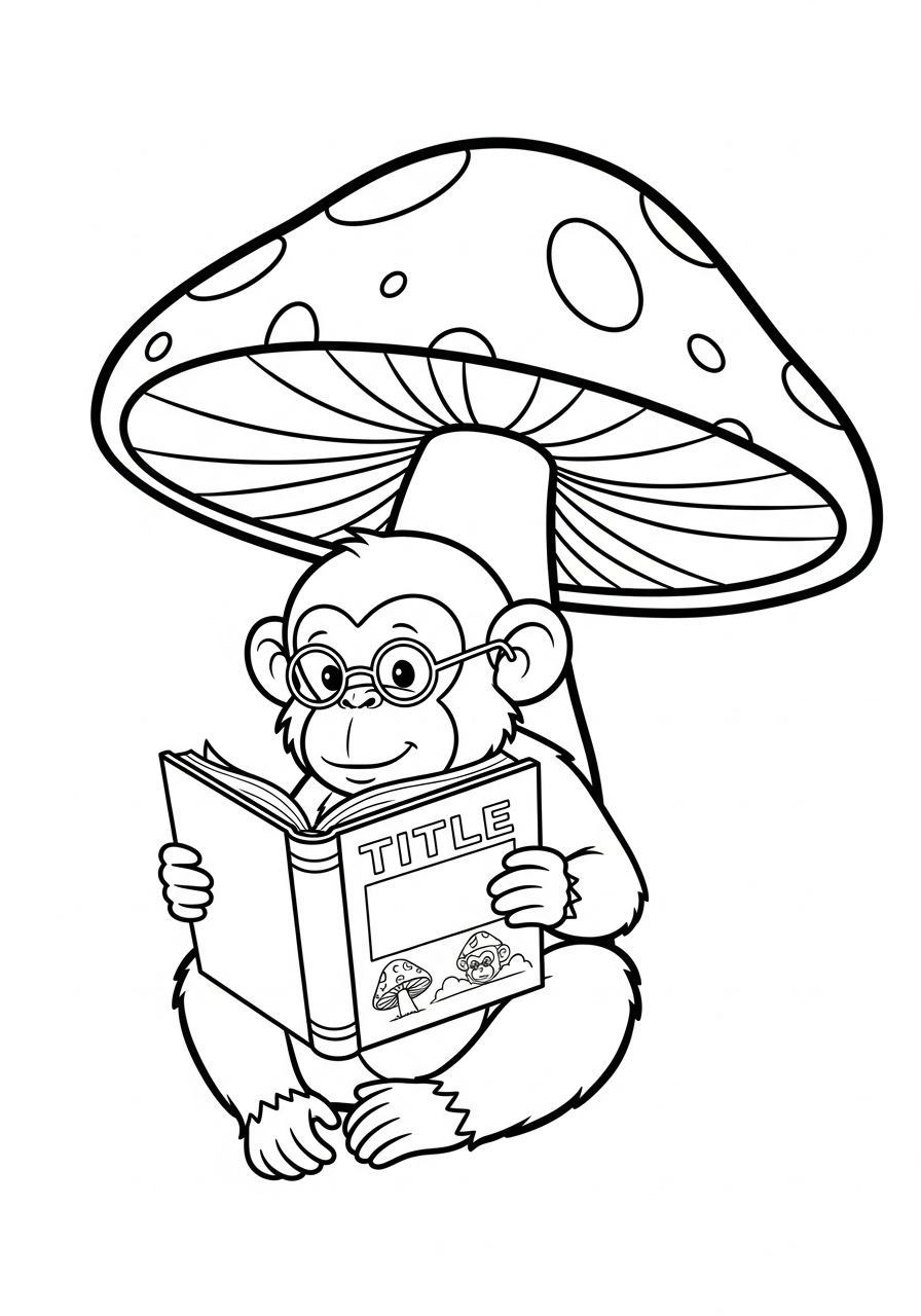 Monkey reading a book coloring page