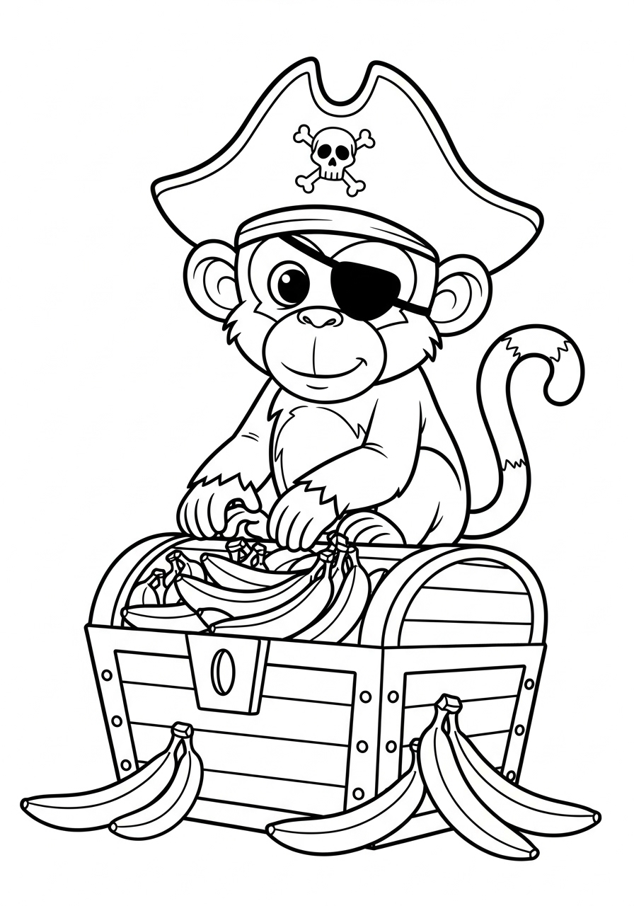 Monkey wearing pirate costume coloring page