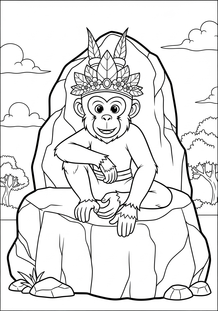 Monkey with leaf crown coloring page