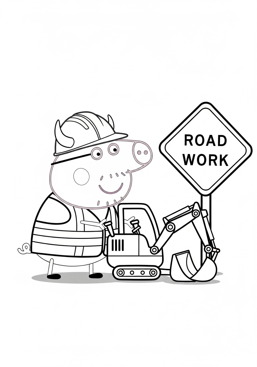 Peppa Pig Coloring Pages 4 Mr. Bull with his digger coloring page