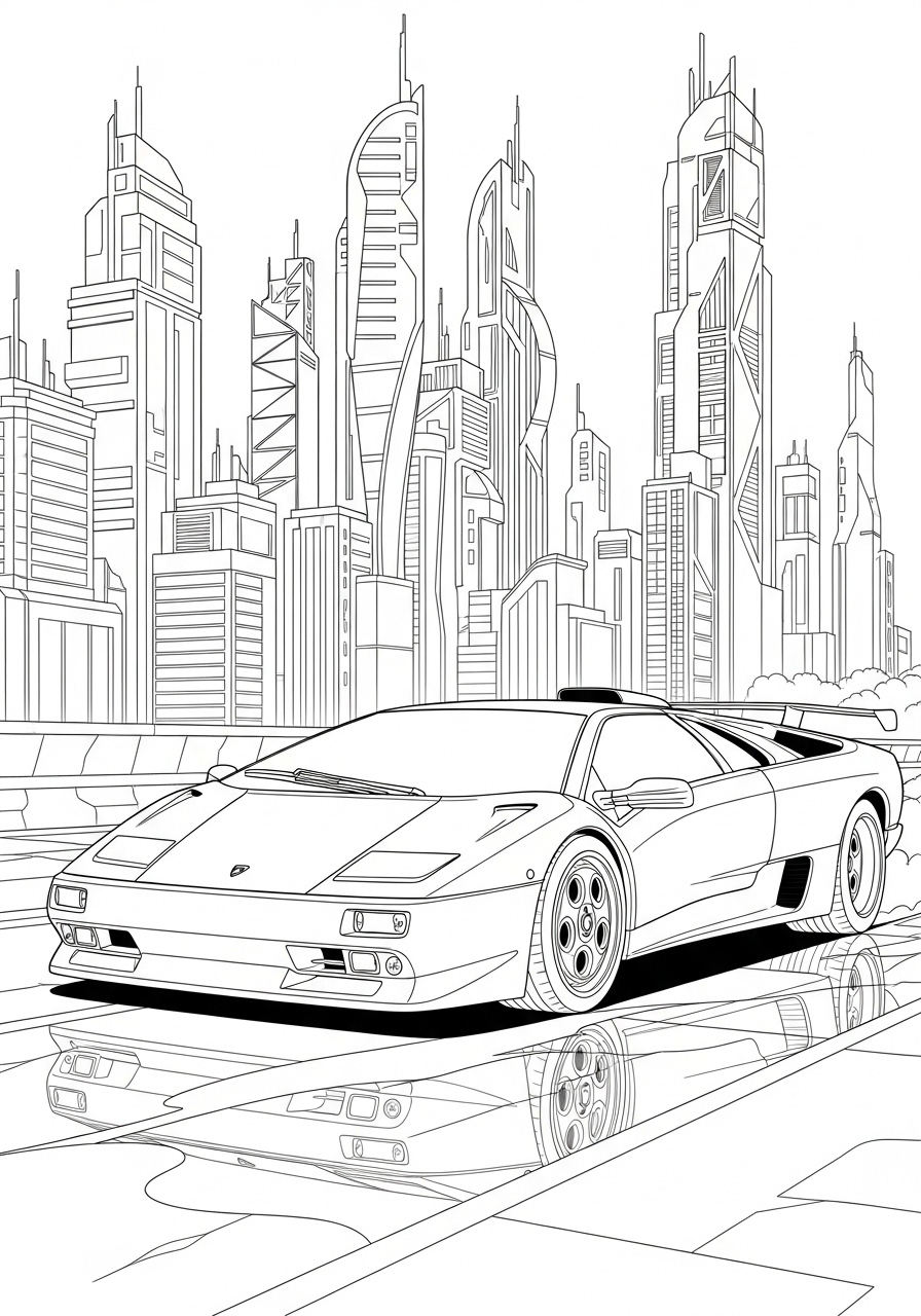 Neon City Lamborghini coloring page