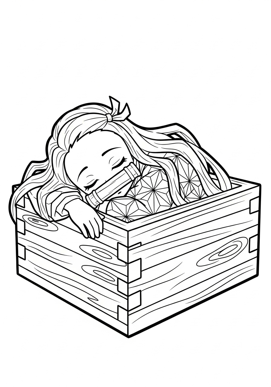 Nezuko sleeping in her box coloring page