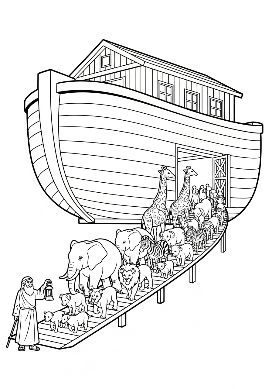 Noah at Noah’s Ark ramp coloring page