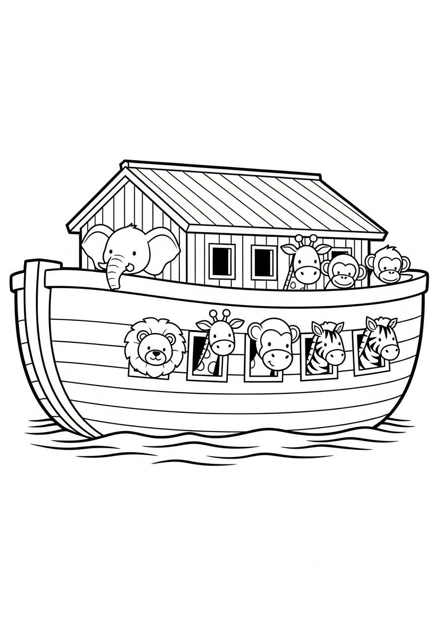 Noah’s Ark floating calmly coloring page