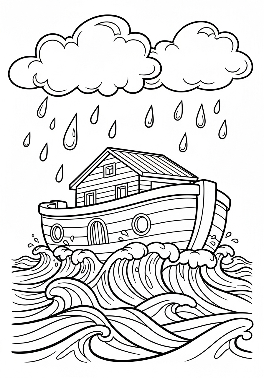 Noah’s Ark in storm coloring page