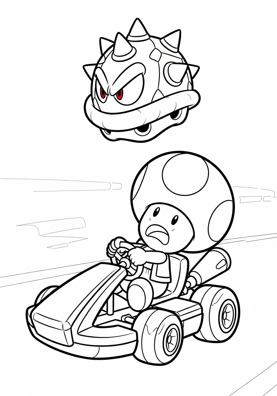 Panicked Toad under a Blue Shell coloring page