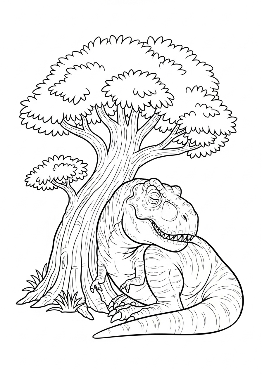T-Rex Coloring Pages 9 Peaceful sleeping T-Rex coloring page