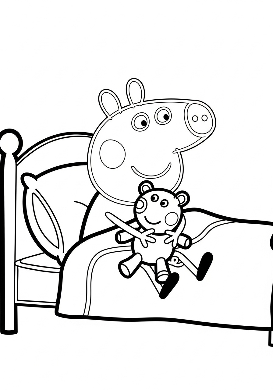 Peppa Pig Coloring Pages 19 Peppa Pig holding her teddy coloring page