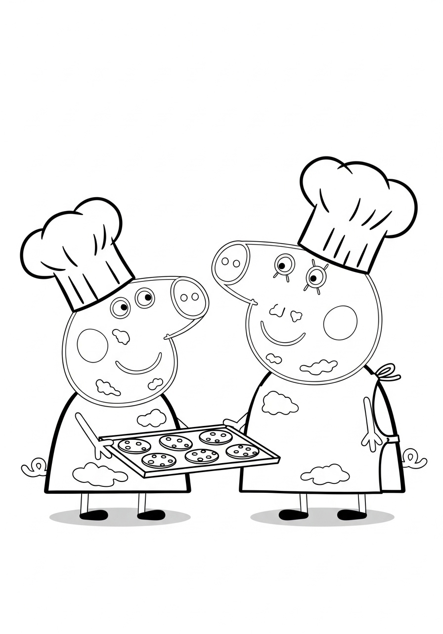 Peppa Pig Coloring Pages 8 Peppa and Mummy Pig baking cookies coloring page