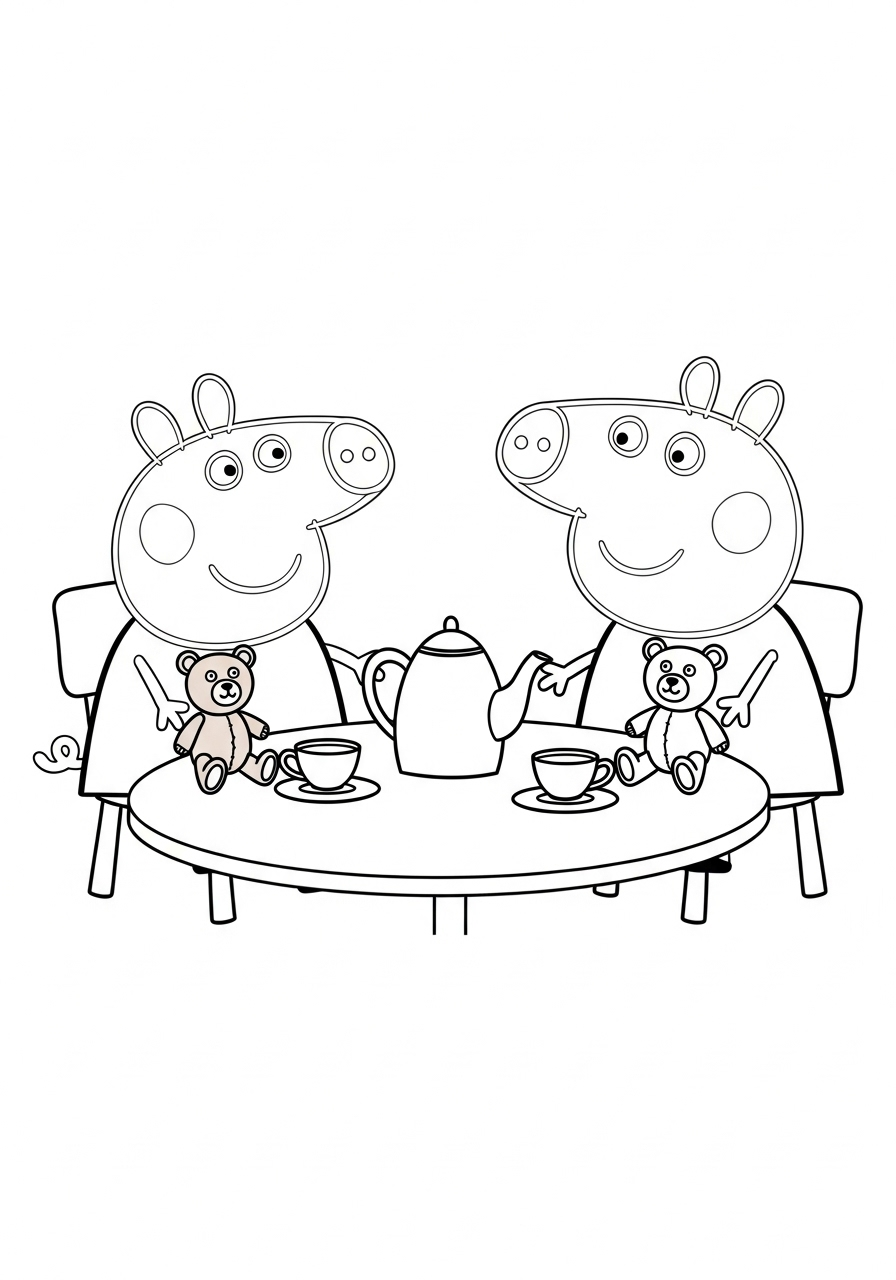 Peppa Pig Coloring Pages 9 Peppa and Suzy’s tea party coloring page