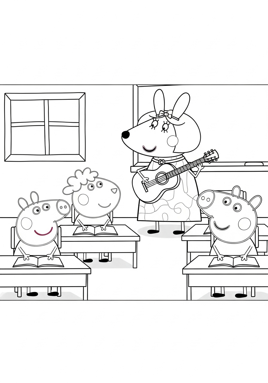 Peppa Pig Coloring Pages 11 Peppa at school with Madame Gazelle coloring page