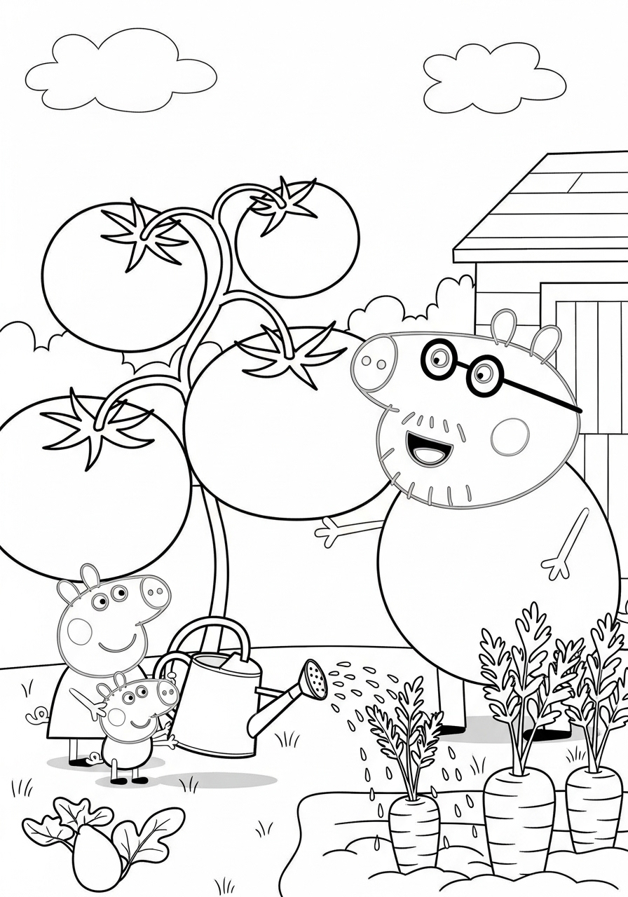 Peppa Pig Coloring Pages 14 Peppa in Grandpa Pig’s garden coloring page