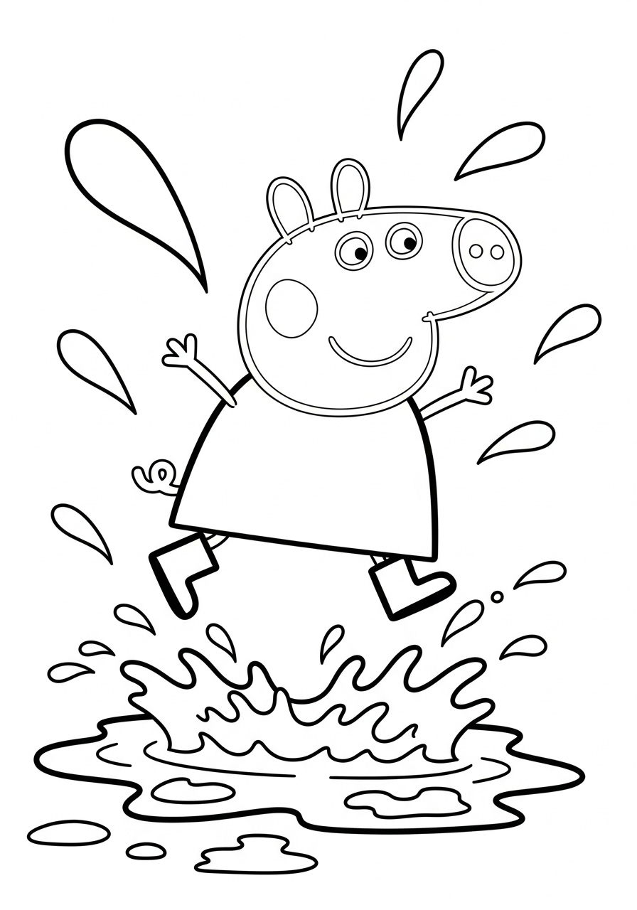 Peppa Pig Coloring Pages 15 Peppa jumping in muddy puddle coloring page